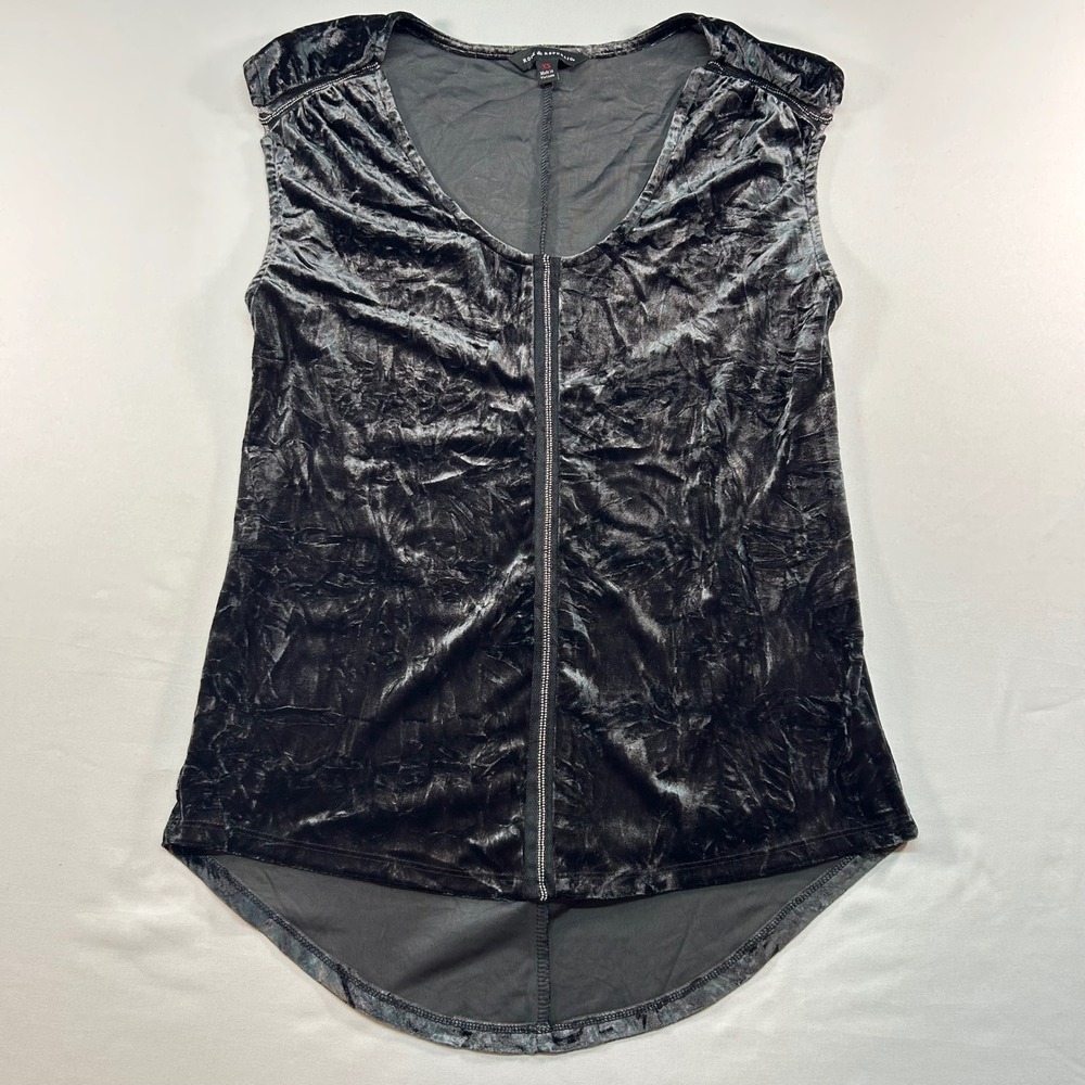 Rock & Republic Womens Black‎ Velvet Rhinestone High Low Top XS Sleeveless